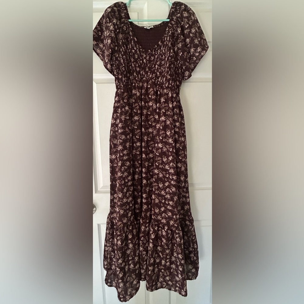 “Joanie Smocked Dress in Clove Floral”